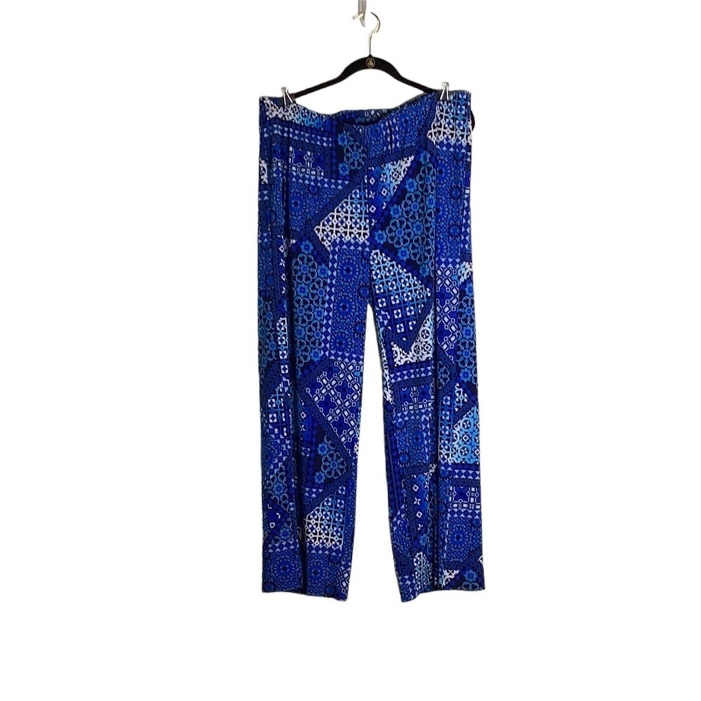 Chico's Polyester/Spandex Wide leg Blue Print Pajama Pants in Size 3 (XL/16)